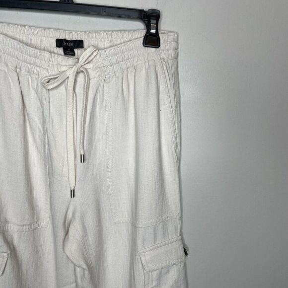 J CREW Pants Womens 2 Tie-Waist Linen-Blend Cargo NEW Ivory Ankle-Zip BG122 - Picture 2 of 13